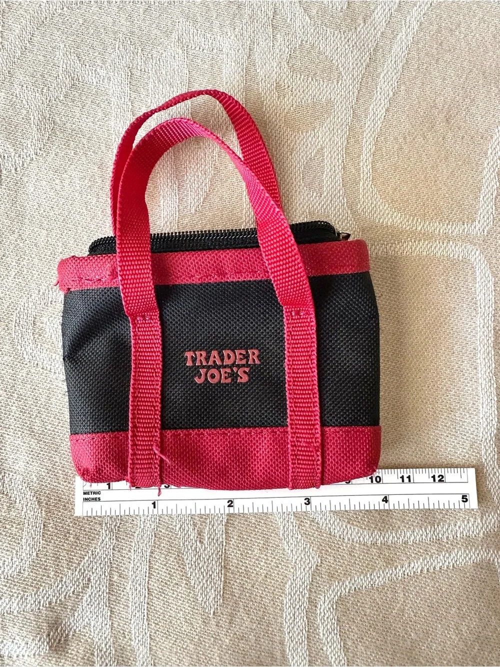 Trader Joe’s Mini Zip Pouch Red Black Canvas Coin Purse Collectible